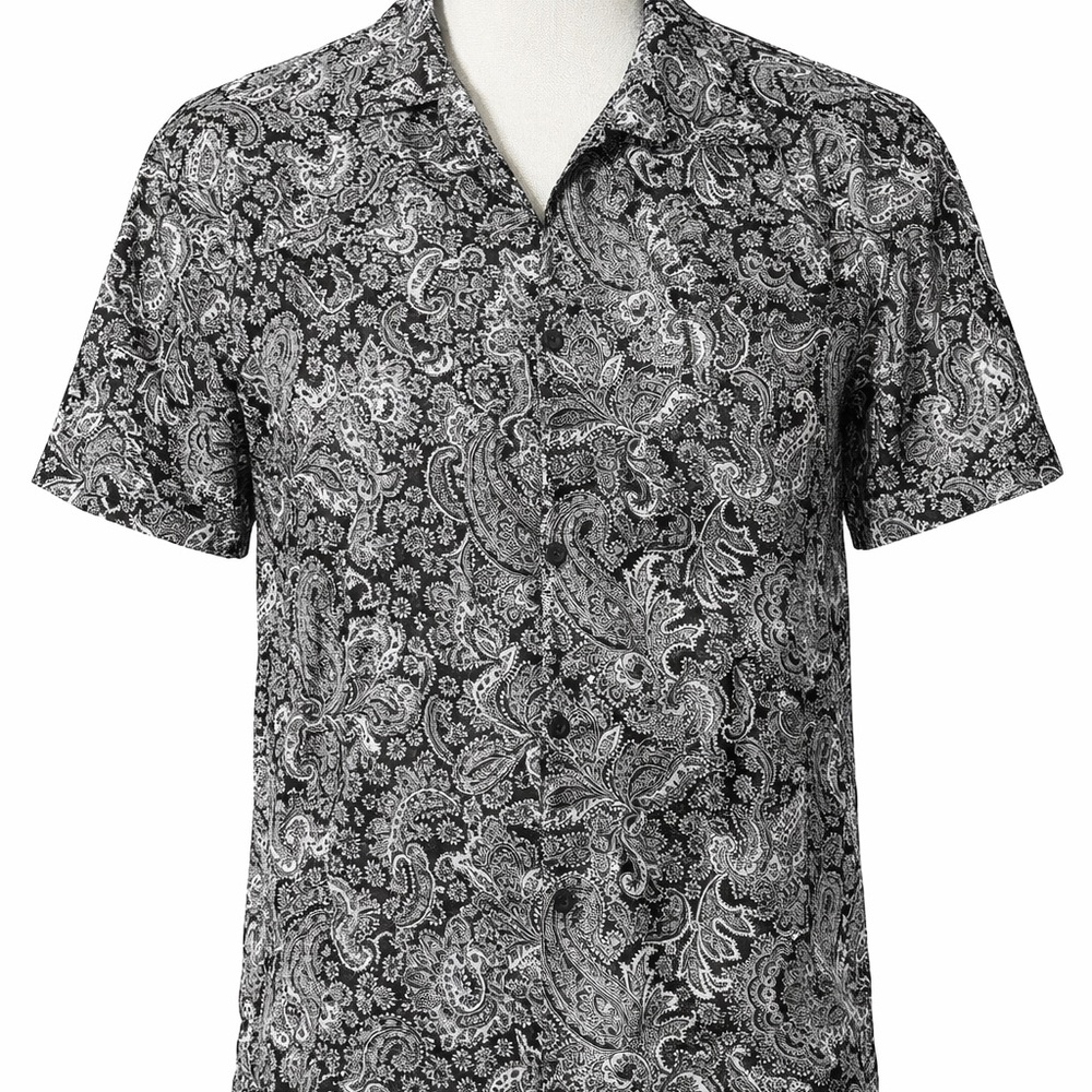 The Kooples Paisley Viscose Shirt Black White XS NWT Silky Soft Camp Shirt $175
